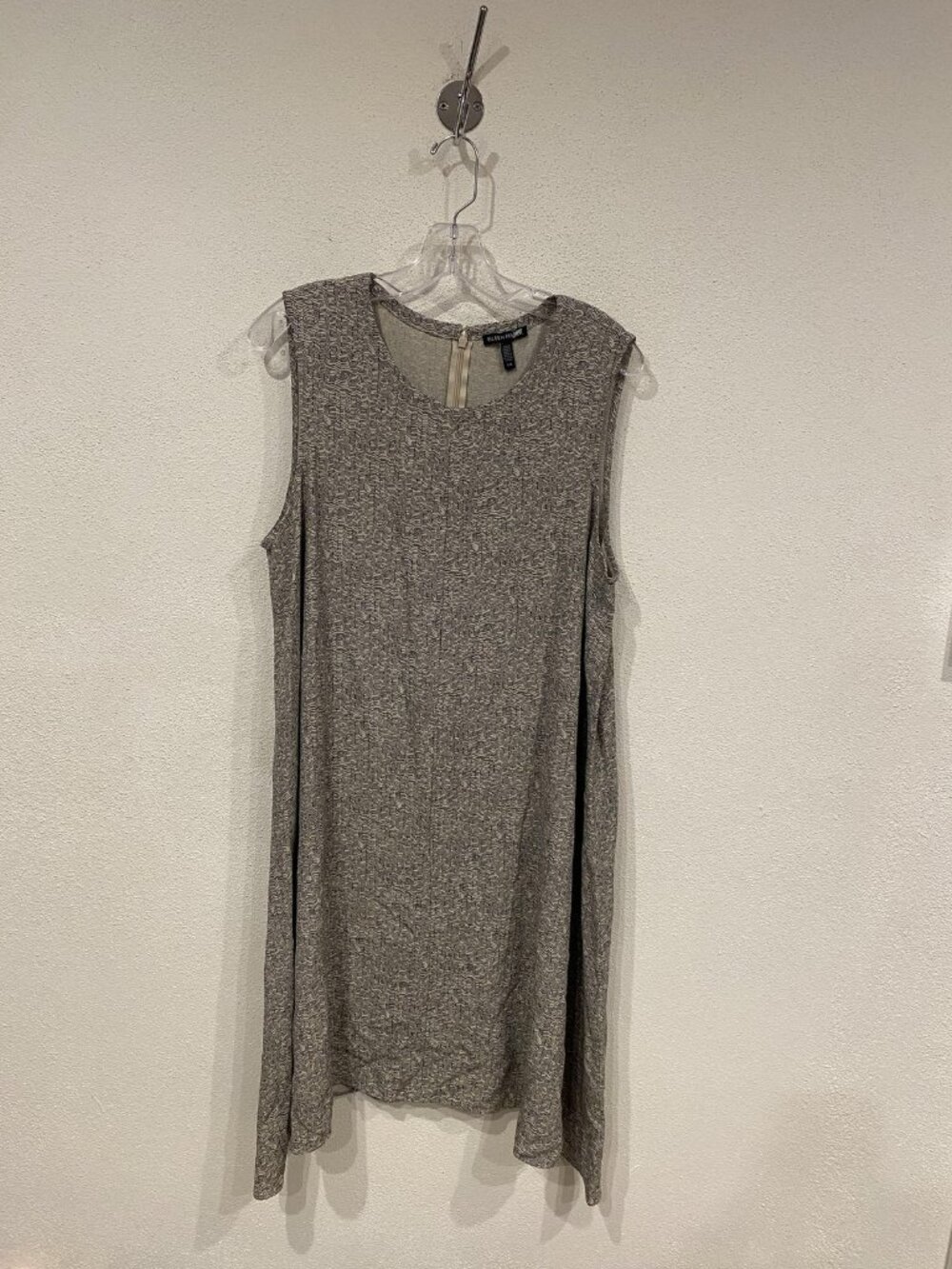 Eileen Fisher Dress Womens Large Gray Chevron Shift Sleeveless Knee Length